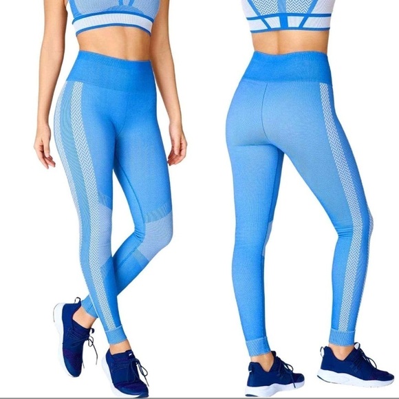 Fabletics Women XS Pacific Blue White High Waisted Seamless Check Legging NWT - Picture 1 of 11